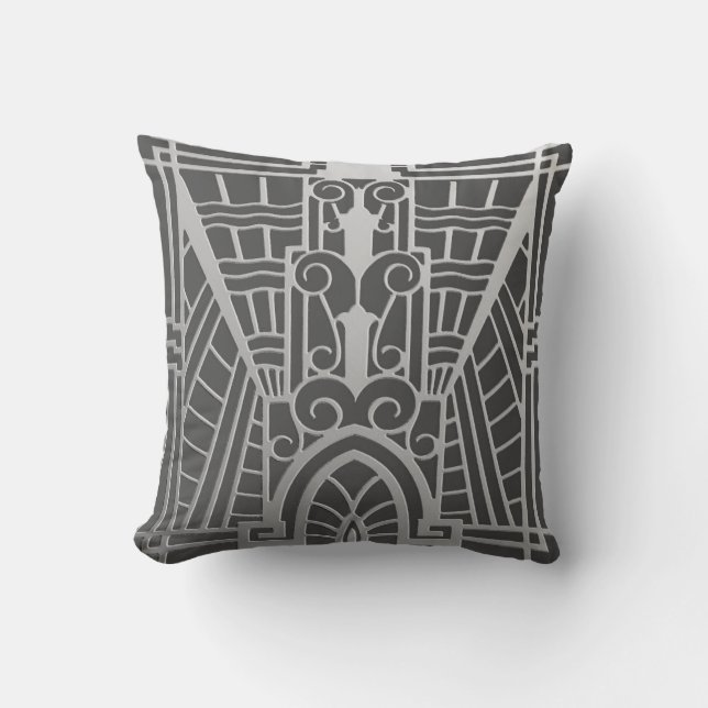 Deco Architectural Pattern, Silver Gray / Grey Throw Pillow (Front)