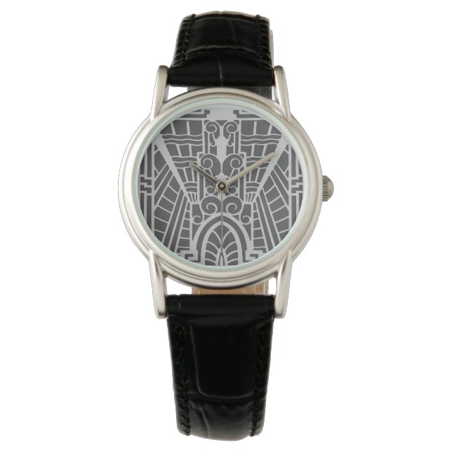 Deco Architectural Pattern, Silver Gray / Grey Watch (Front)