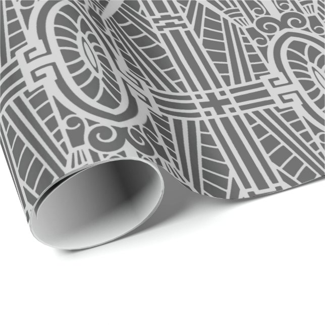 Deco Architectural Pattern, Silver Gray / Grey Wrapping Paper (Roll Corner)