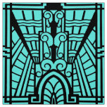 Deco Architectural Pattern, Turquoise and Black Fabric