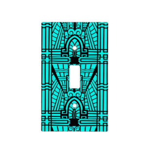 Deco Architectural Pattern, Turquoise and Black Light Switch Cover