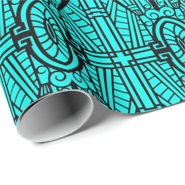 Deco Architectural Pattern, Turquoise and Black Wrapping Paper (Roll Corner)