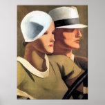 Deco art Drive My Car painting Poster<br><div class="desc">Digital painting from a 1920s car advertisement,  showing a man and a woman,  the woman at the steering wheel.</div>