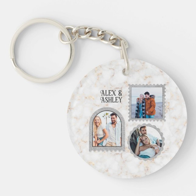 Deco Art Modern Customized Photo Name Keychain (Front)