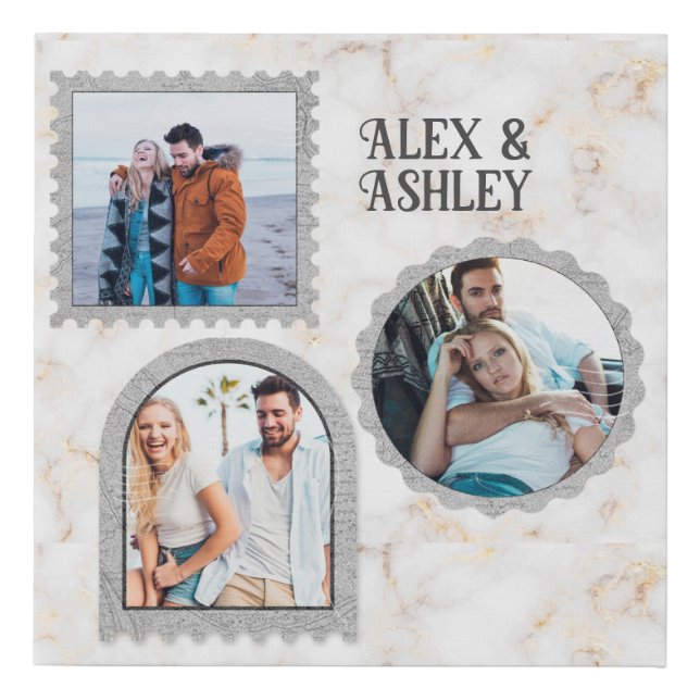 Deco Art Modern Photo Name Faux Canvas Print (Front)