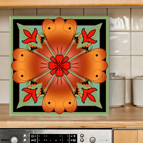 Deco Artistic Floral Kitchen or Bathroom Tile