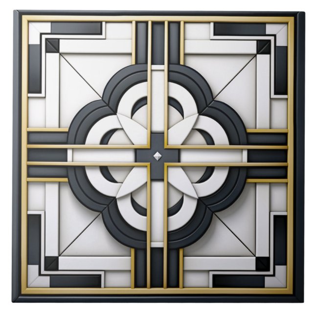  Deco Beautiful Black White Gold  Ceramic Tile (Front)
