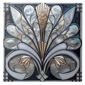 Deco Beautiful Black White Iridescent Glass Gold  Ceramic Tile by longdistgramma at Zazzle