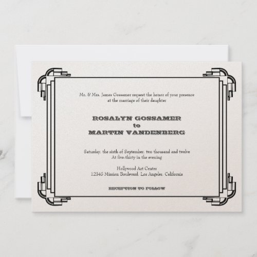 Deco black frame glamor chic retro vintage wedding announcement