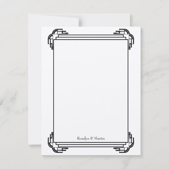 Deco black frame wedding custom thank you note card (Front)