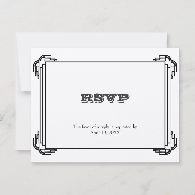 Deco black frame wedding RSVP response enclosure (Front)