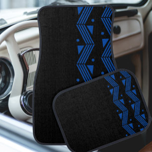Deco border in cobalt blue & black car floor mat