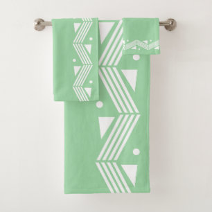 Deco border in green &white bath towel set