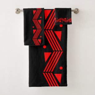 Deco border in red & black bath towel set
