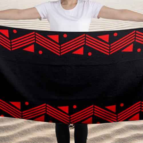 Deco  border in red  black beach towel