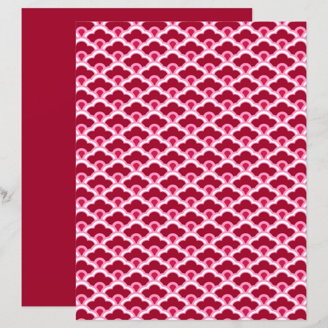 Deco Chinese Scallops, Burgundy and Pink (Front/Back)