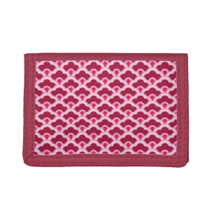 Deco Chinese Scallops, Burgundy Red and Pink Trifold Wallet