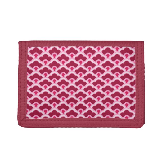 Deco Chinese Scallops, Burgundy Red and Pink Trifold Wallet (Front)