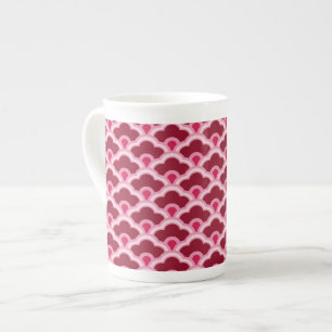Deco Chinese Scallops, Burgundy Wine and Pink Bone China Mug