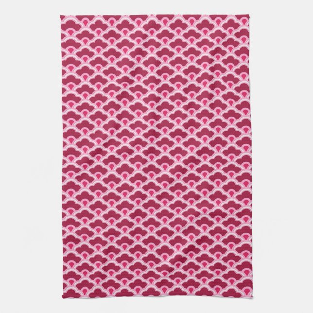 Deco Chinese Scallops, Burgundy Wine and Pink Kitchen Towel (Vertical)