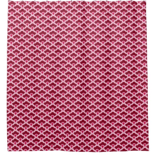 Deco Chinese Scallops, Burgundy Wine and Pink Shower Curtain (Front)