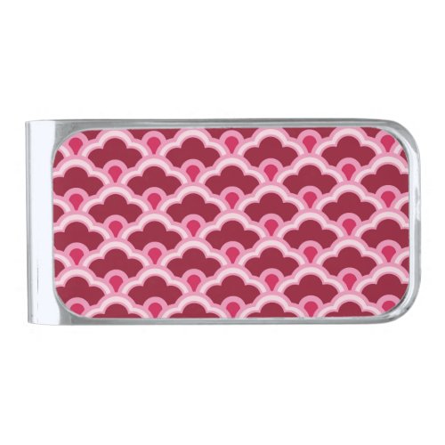 Deco Chinese Scallops Burgundy Wine and Pink Silver Finish Money Clip