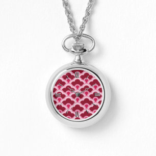 Deco Chinese Scallops, Burgundy Wine and Pink Watch