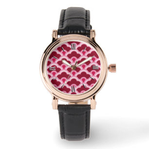 Deco Chinese Scallops, Burgundy Wine and Pink Watch