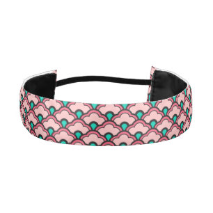 Deco Chinese Scallops, Coral Pink and Turquoise Athletic Headband