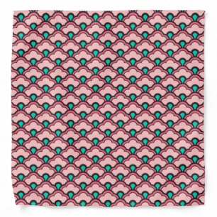 Deco Chinese Scallops, Coral Pink and Turquoise Bandana