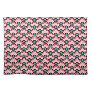 Deco Chinese Scallops, Coral Pink and Turquoise Cloth Placemat