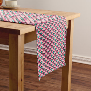 Deco Chinese Scallops, Coral Pink and Turquoise Short Table Runner