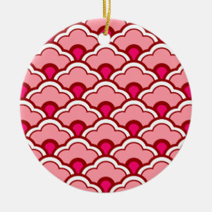 Deco Chinese Scallops, Fuchsia and Light Pink  Ceramic Ornament