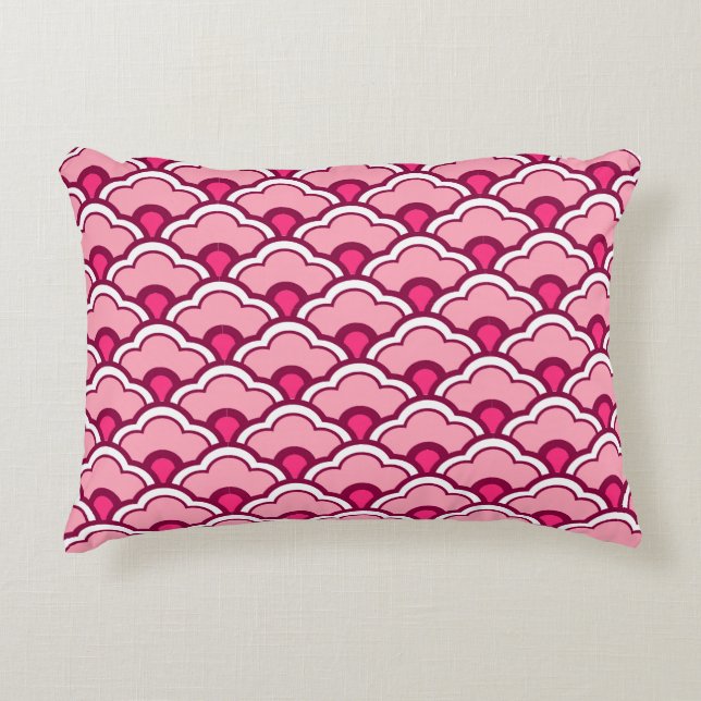 Deco Chinese Scallops, Fuchsia and Light Pink Decorative Pillow (Front)
