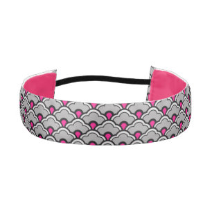 Deco Chinese Scallops, Grey / Gray, Black and Pink Athletic Headband