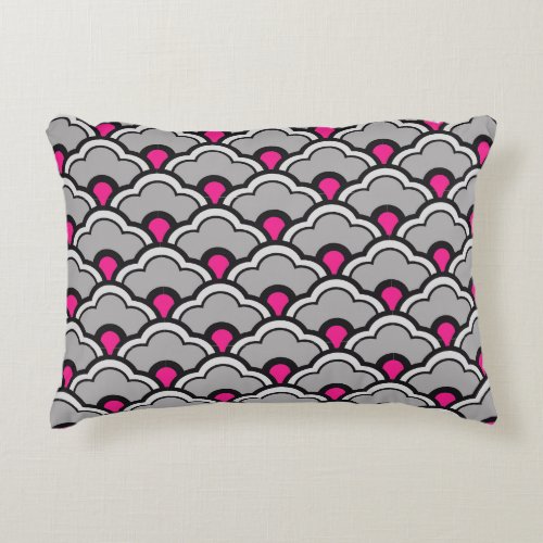 Deco Chinese Scallops Grey  Gray Black and Pink Decorative Pillow