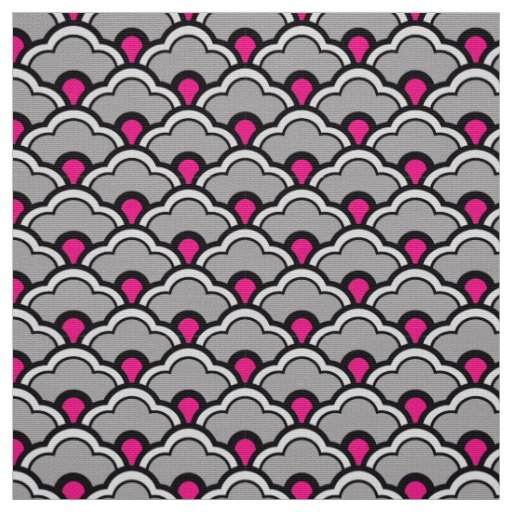 Deco Chinese Scallops, Grey / Gray, Black and Pink Fabric