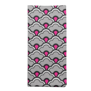 Deco Chinese Scallops, Grey / Gray, Black and Pink Napkin
