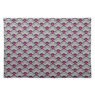 Deco Chinese Scallops, Grey / Gray, Black and Pink Placemat
