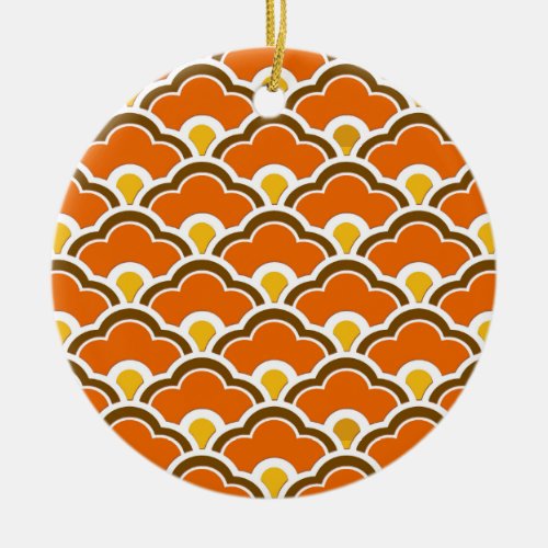Deco Chinese Scallops Mandarin Orange  Ceramic Ornament