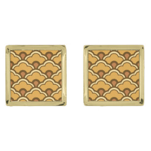 Deco Chinese Scallops, Mustard Gold and Brown Cufflinks