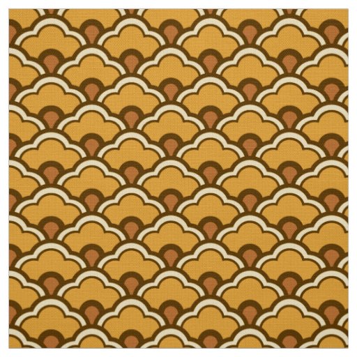 Deco Chinese Scallops, Mustard Gold and Brown Fabric