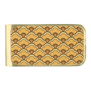 Deco Chinese Scallops, Mustard Gold and Brown Finish Money Clip