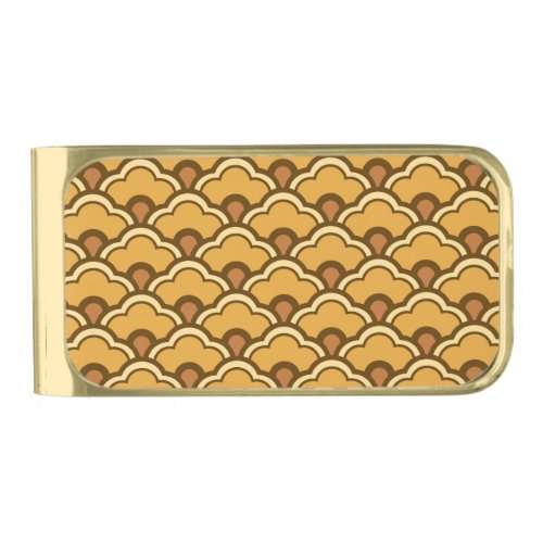 Deco Chinese Scallops Mustard Gold and Brown Gold Finish Money Clip