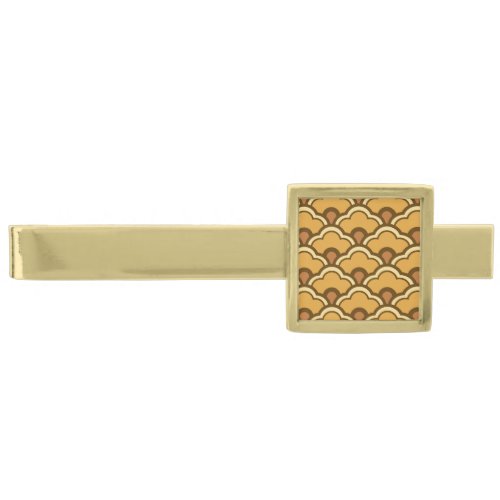 Deco Chinese Scallops Mustard Gold and Brown Gold Finish Tie Bar
