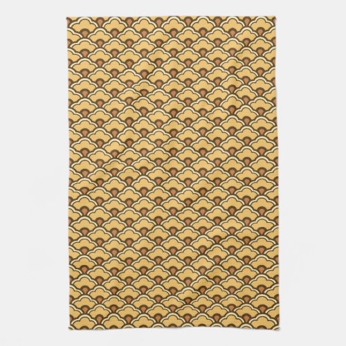 Deco Chinese Scallops Mustard Gold and Brown Kitchen Towel