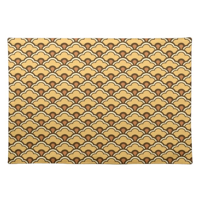 Deco Chinese Scallops, Mustard Gold and Brown Placemat (Front)