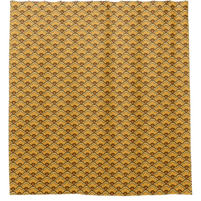 Deco Chinese Scallops, Mustard Gold and Brown Shower Curtain (Front)