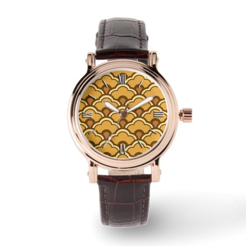 Deco Chinese Scallops Mustard Gold and Brown Watch