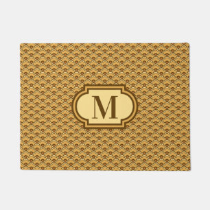 Deco Chinese Scallops, Mustard Gold with Monogram Doormat
